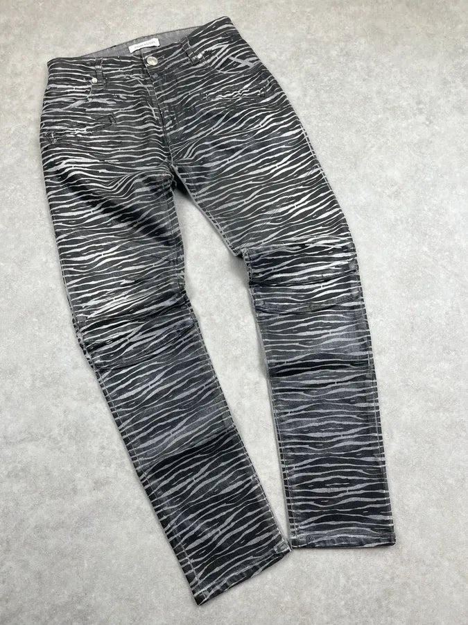Pierre Balmain Black & Grey Zebra Stripe Waxed Slim Jeans KFEsiTT 6
