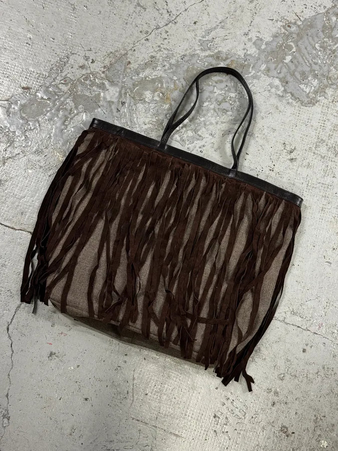 Pierre Balmain Grey & Brown Suede Iroquois Fringe Tote Bag bxhIDsn 5