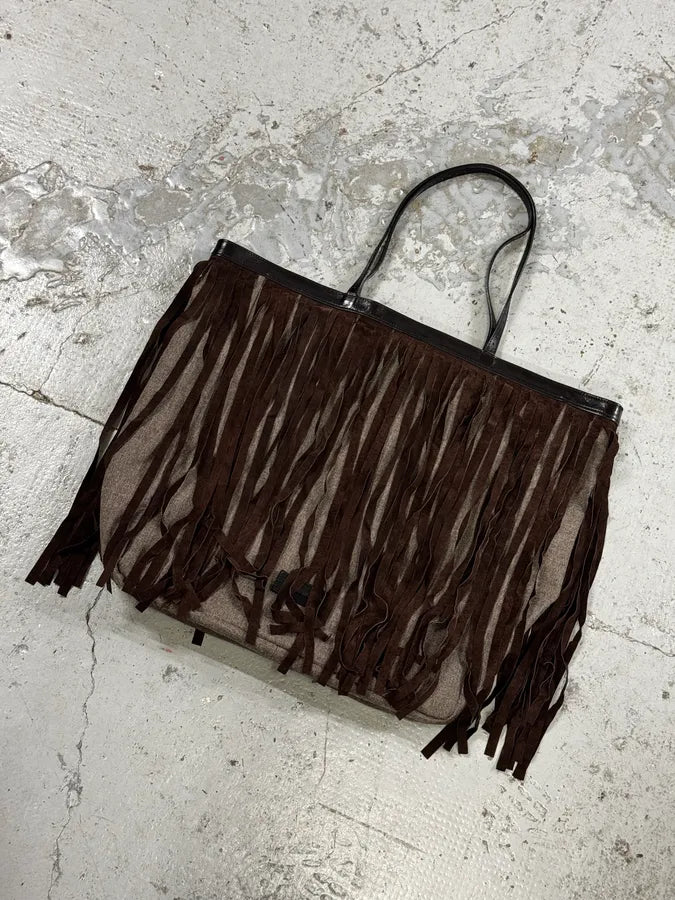 Pierre Balmain Grey & Brown Suede Iroquois Fringe Tote Bag bxhIDsn 4