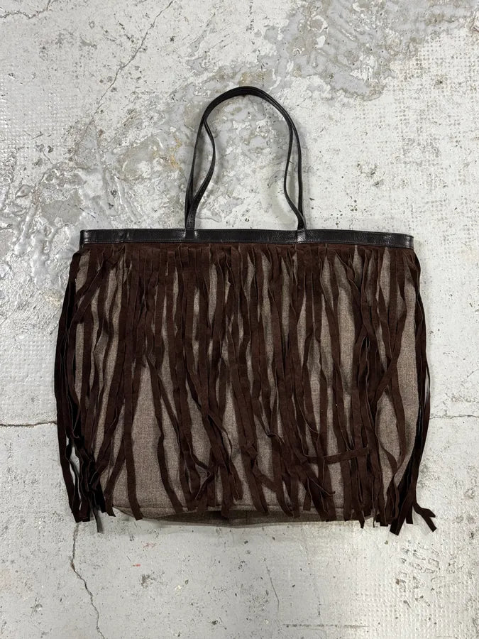Pierre Balmain Grey & Brown Suede Iroquois Fringe Tote Bag bxhIDsn 3