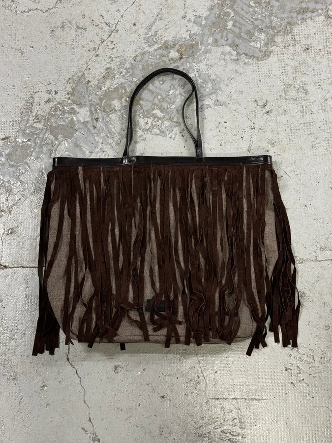 Pierre Balmain Grey & Brown Suede Iroquois Fringe Tote Bag bxhIDsn 1
