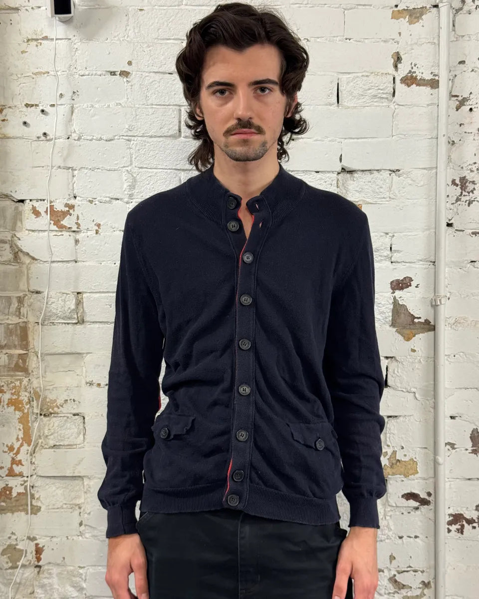 Pierre Balmain Navy & Orange Contrast Stitch Cardigan OOxFcCZ 1