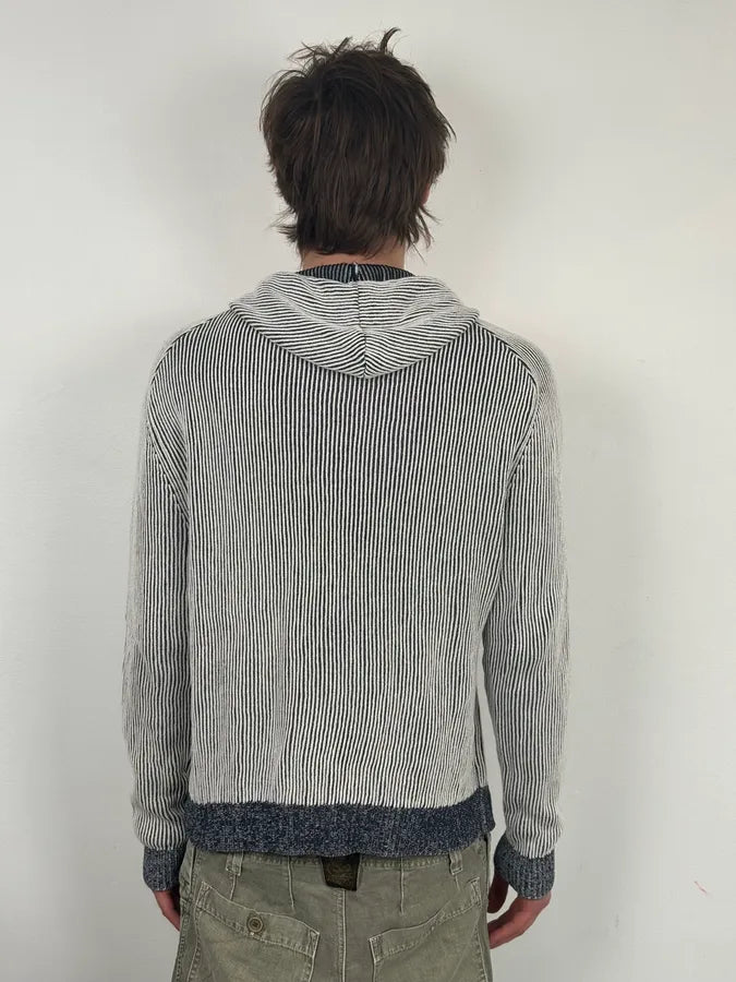 Pierre Balmain White & Grey Hooded Buttoned Cardigan Sweater YwFehoR 2