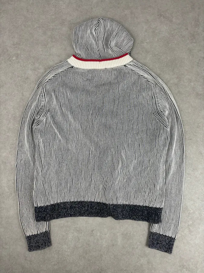 Pierre Balmain White & Grey Hooded Buttoned Cardigan Sweater YwFehoR 4