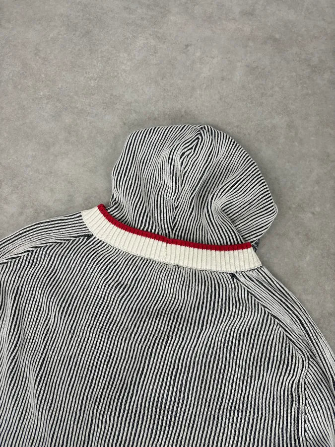 Pierre Balmain White & Grey Hooded Buttoned Cardigan Sweater YwFehoR 5