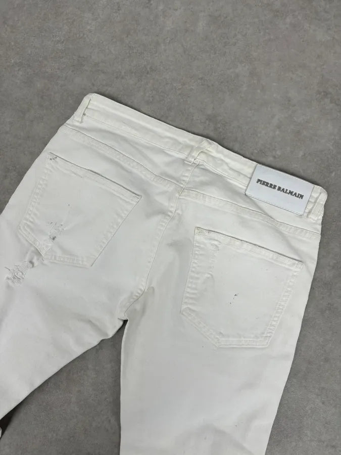 2010s Pierre Balmain White Biker Distressed Slim Jeans xuJxYuK 6