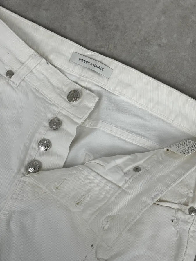2010s Pierre Balmain White Biker Distressed Slim Jeans xuJxYuK 8