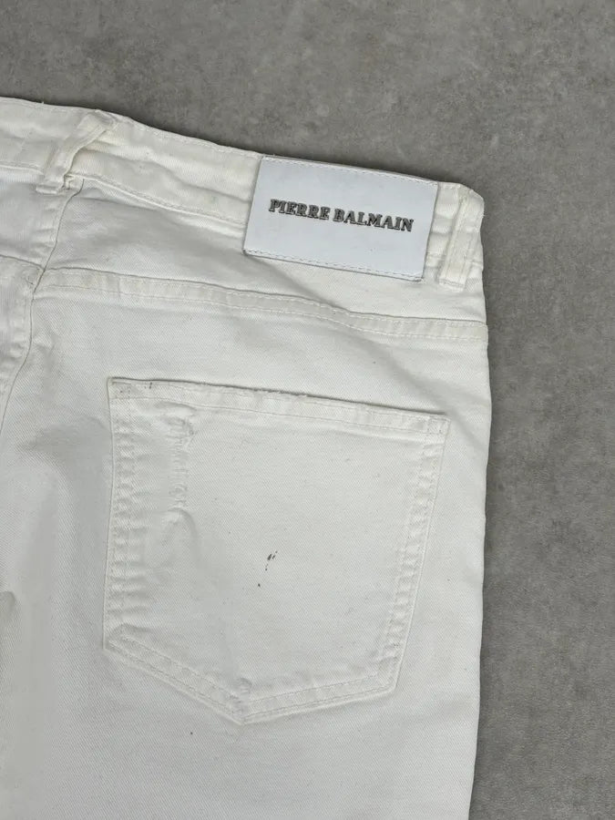 2010s Pierre Balmain White Biker Distressed Slim Jeans xuJxYuK 7