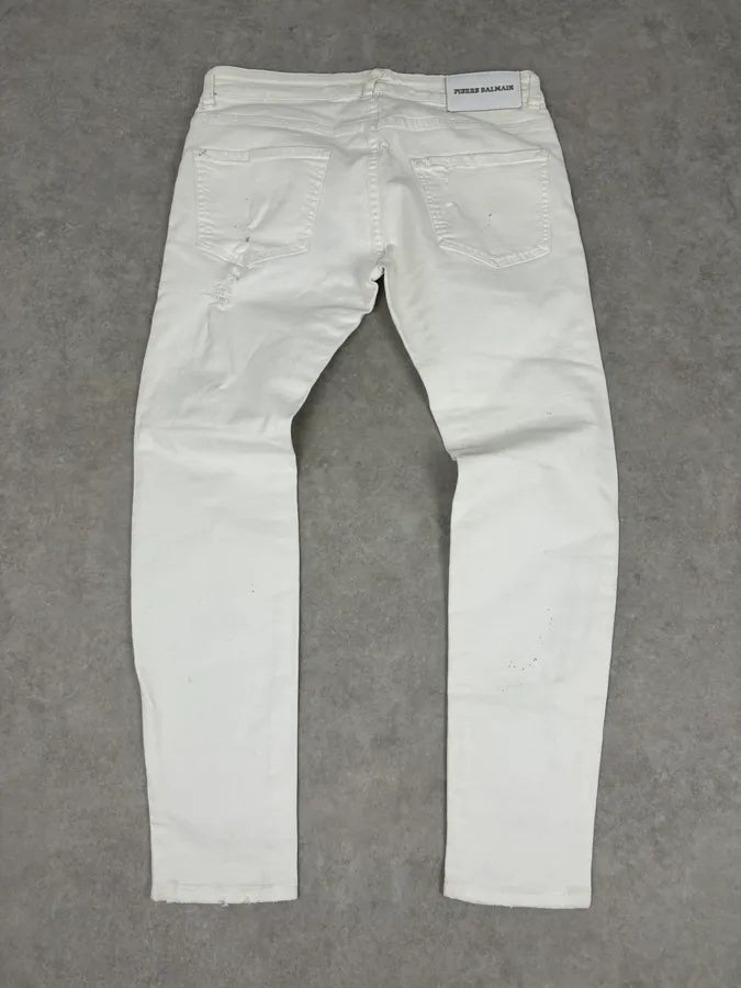 2010s Pierre Balmain White Biker Distressed Slim Jeans xuJxYuK 5