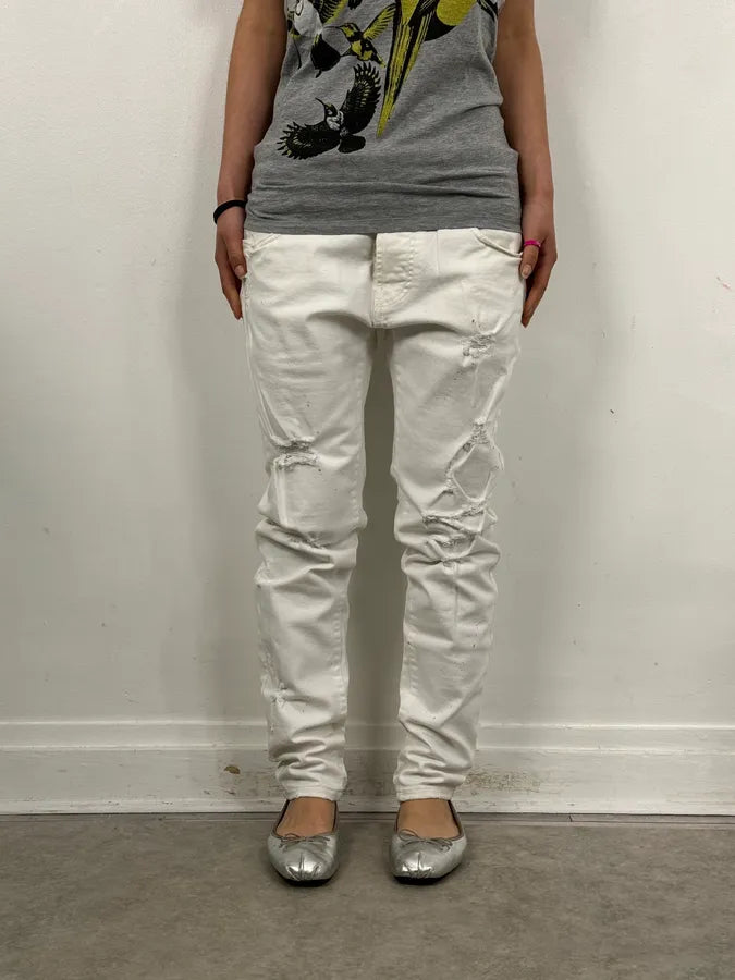 2010s Pierre Balmain White Biker Distressed Slim Jeans xuJxYuK 2