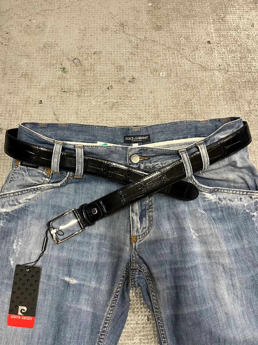 Pierre Cardin Black Crocodile Leather Belt (OS) (OS) 1