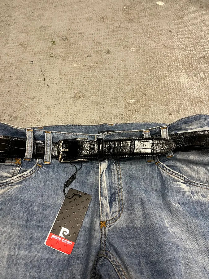 Pierre Cardin Black Crocodile Leather Belt (OS) (OS) 3