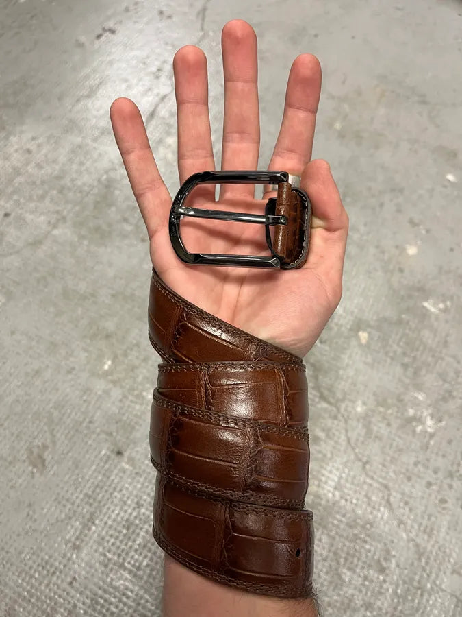 Pierre Cardin Brown Crocodile Leather Best (OS) (OS) 1