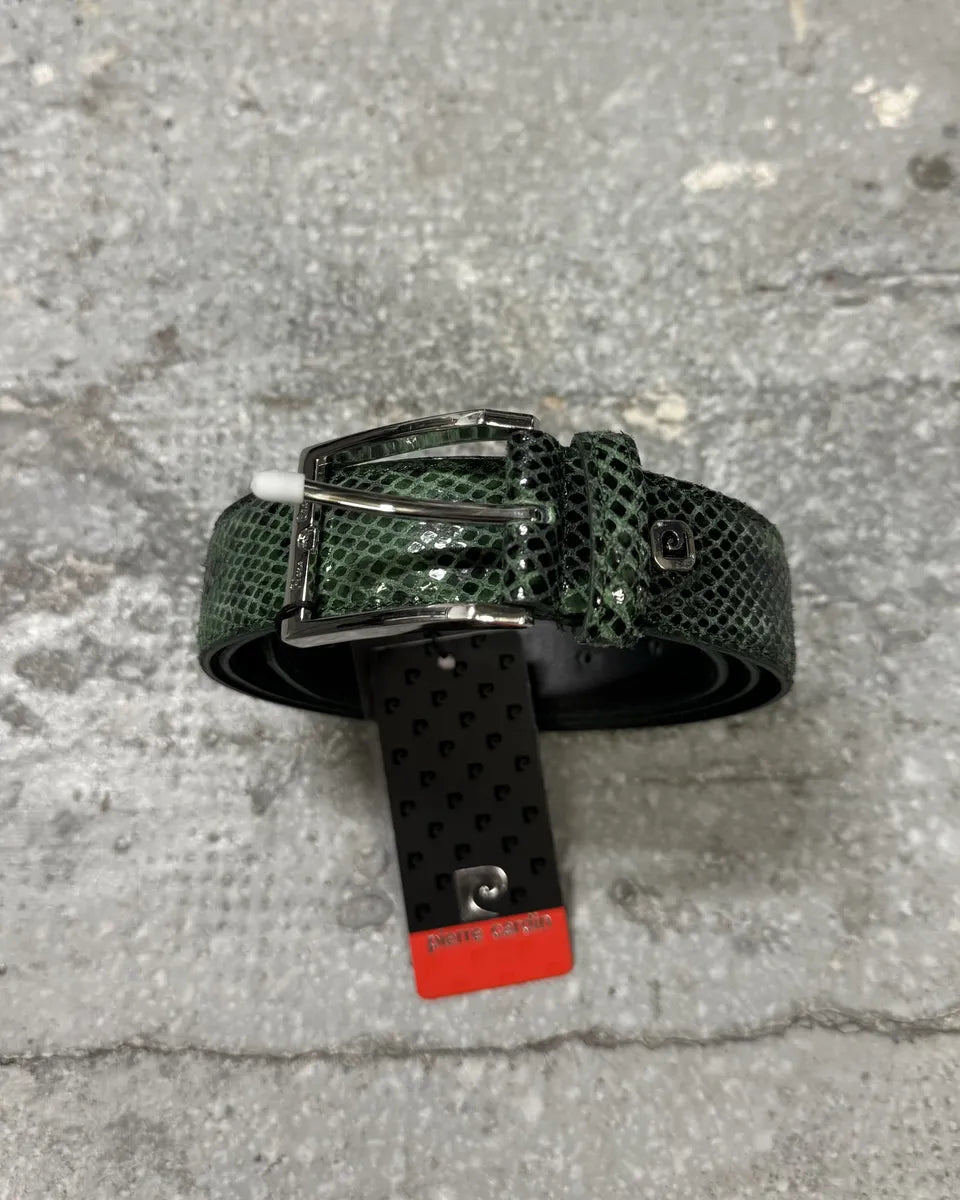 Pierre Cardin Green Leather Python Effect Belt (OS) 1