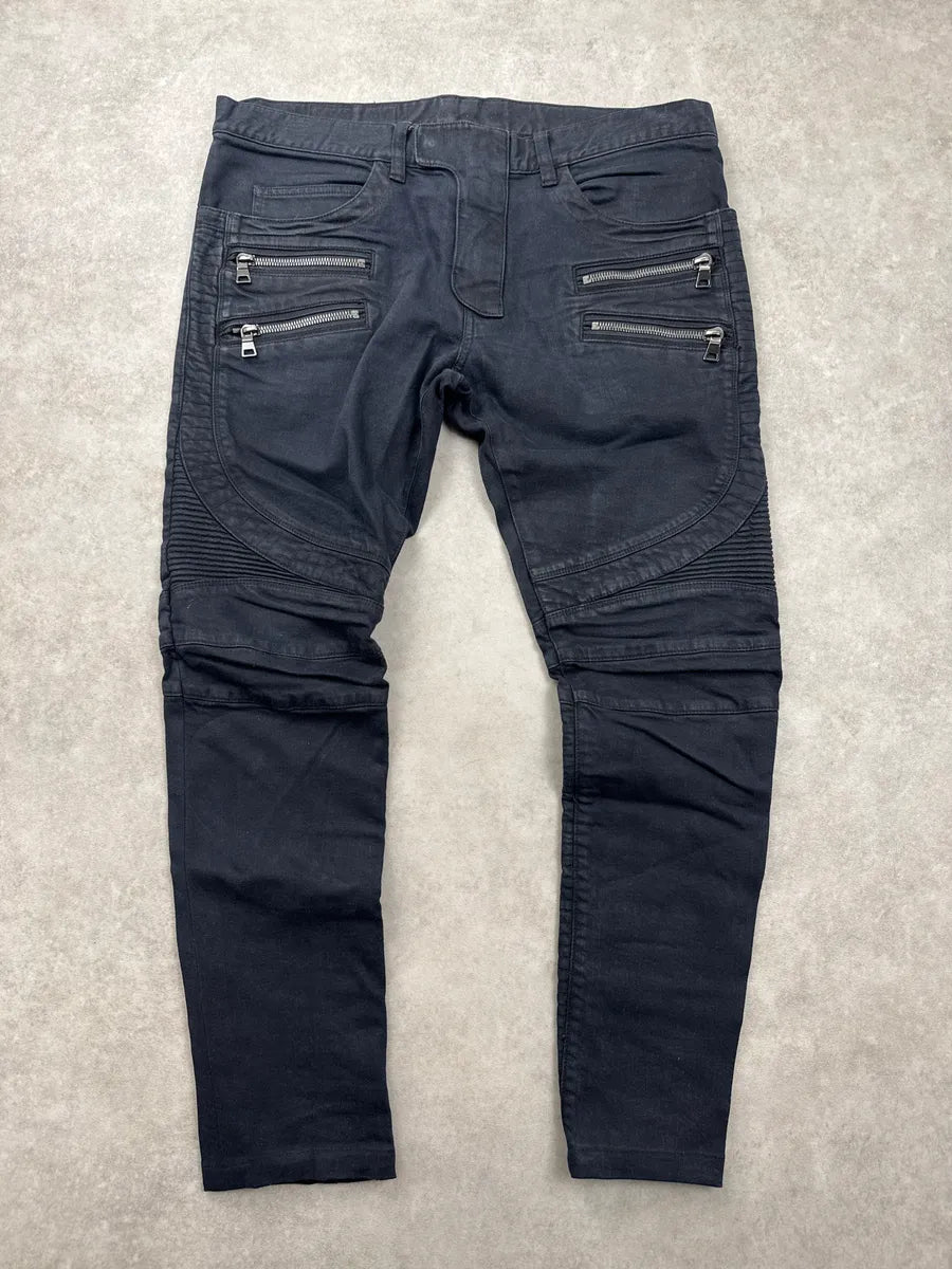 AW2015 Balmain Black Biker Zip-Pocket Slim Denim Jeans plegFSjE 0