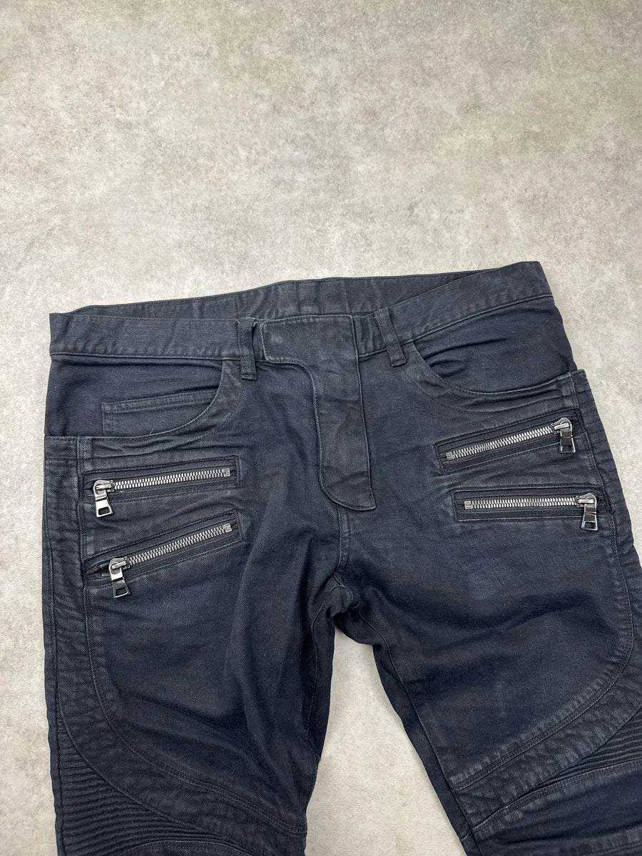 AW2015 Balmain Black Biker Zip-Pocket Slim Denim Jeans plegFSjE 6