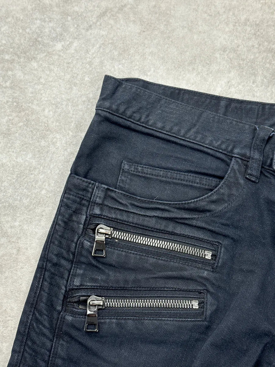 AW2015 Balmain Black Biker Zip-Pocket Slim Denim Jeans plegFSjE 7