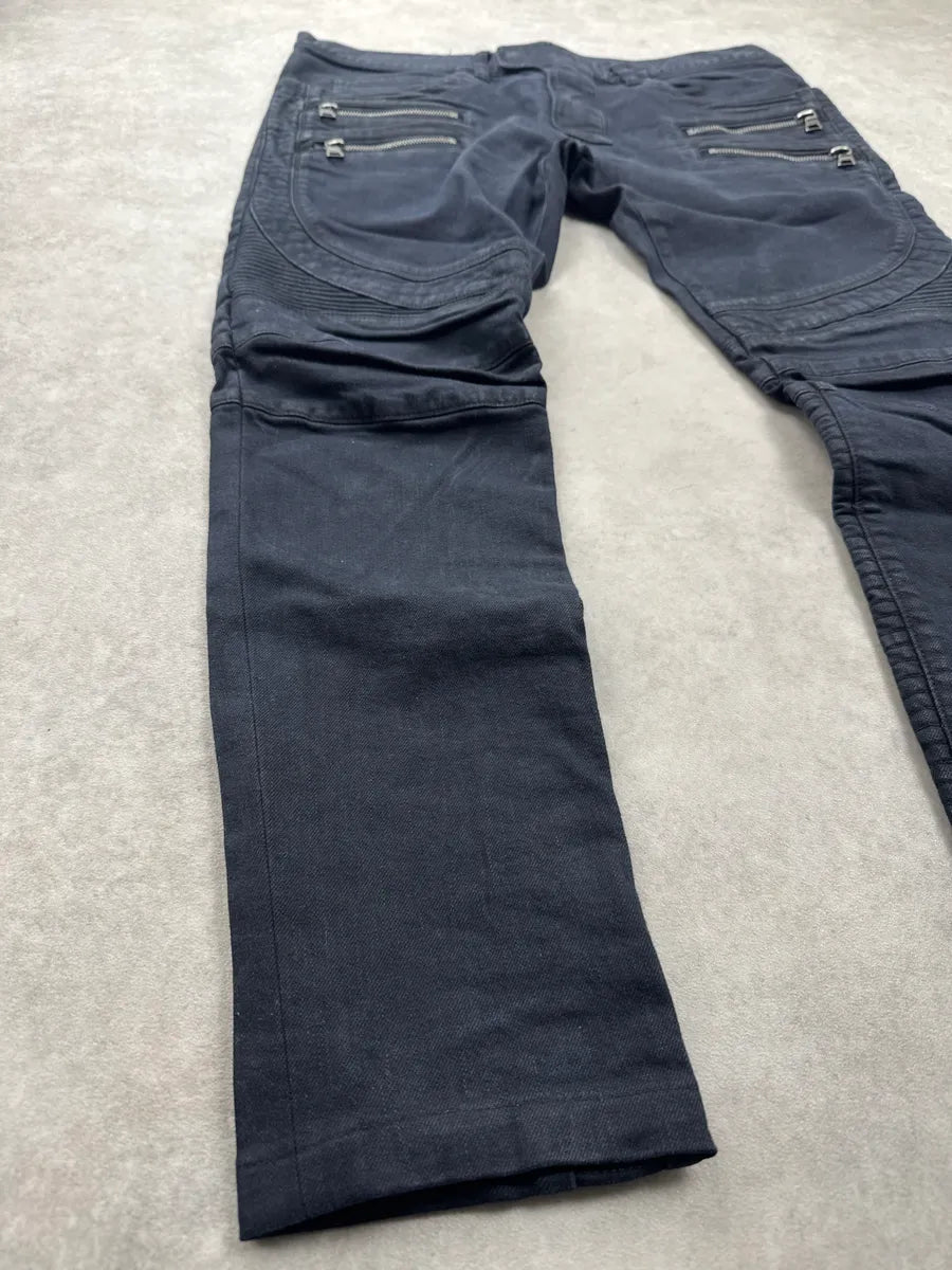 AW2015 Balmain Black Biker Zip-Pocket Slim Denim Jeans plegFSjE 8