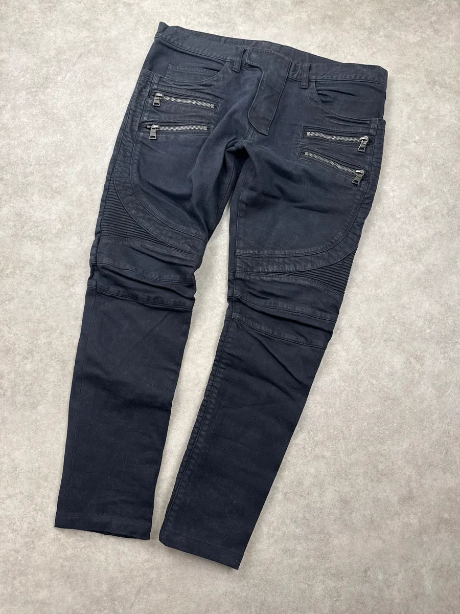 AW2015 Balmain Black Biker Zip-Pocket Slim Denim Jeans plegFSjE 4