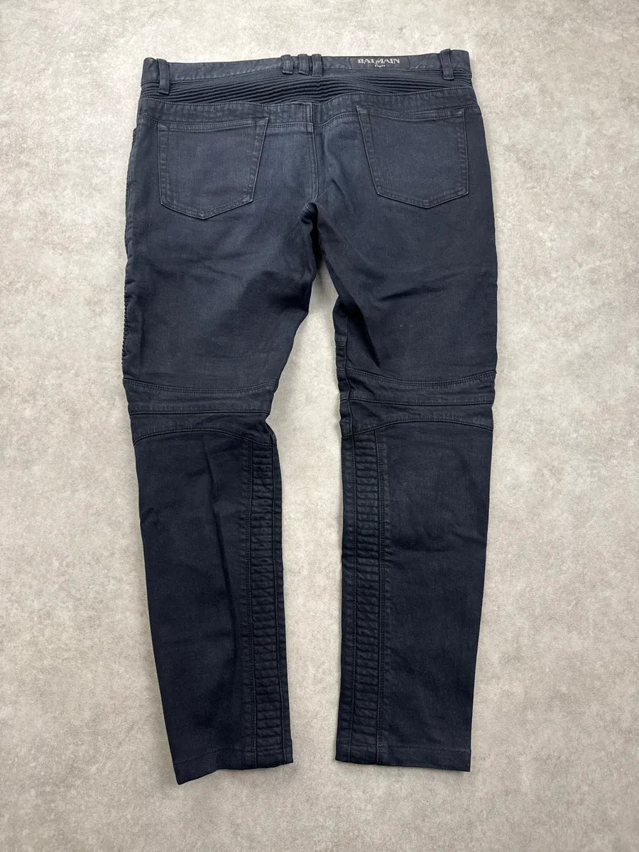 AW2015 Balmain Black Biker Zip-Pocket Slim Denim Jeans plegFSjE 5