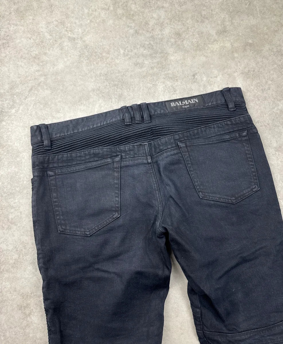 AW2015 Balmain Black Biker Zip-Pocket Slim Denim Jeans plegFSjE 9