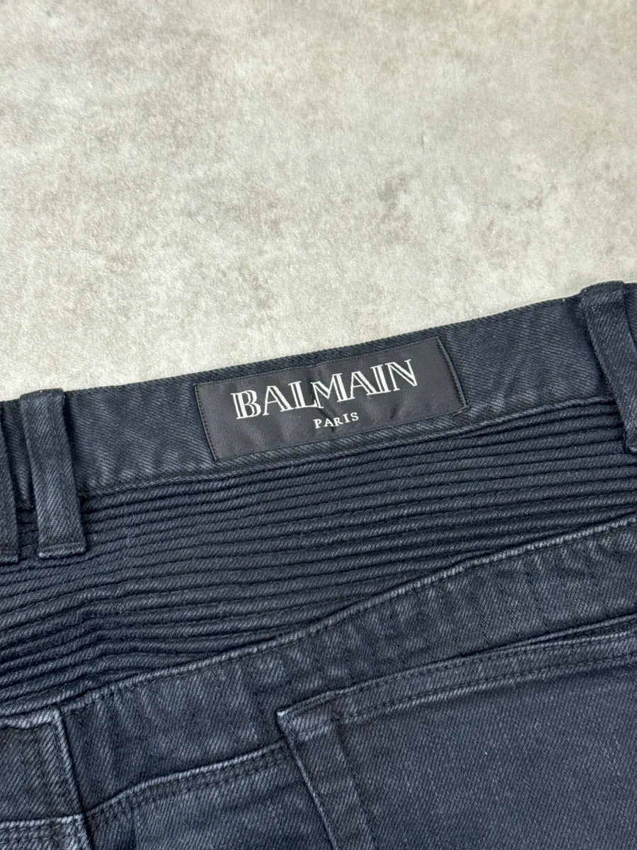 AW2015 Balmain Black Biker Zip-Pocket Slim Denim Jeans plegFSjE 10