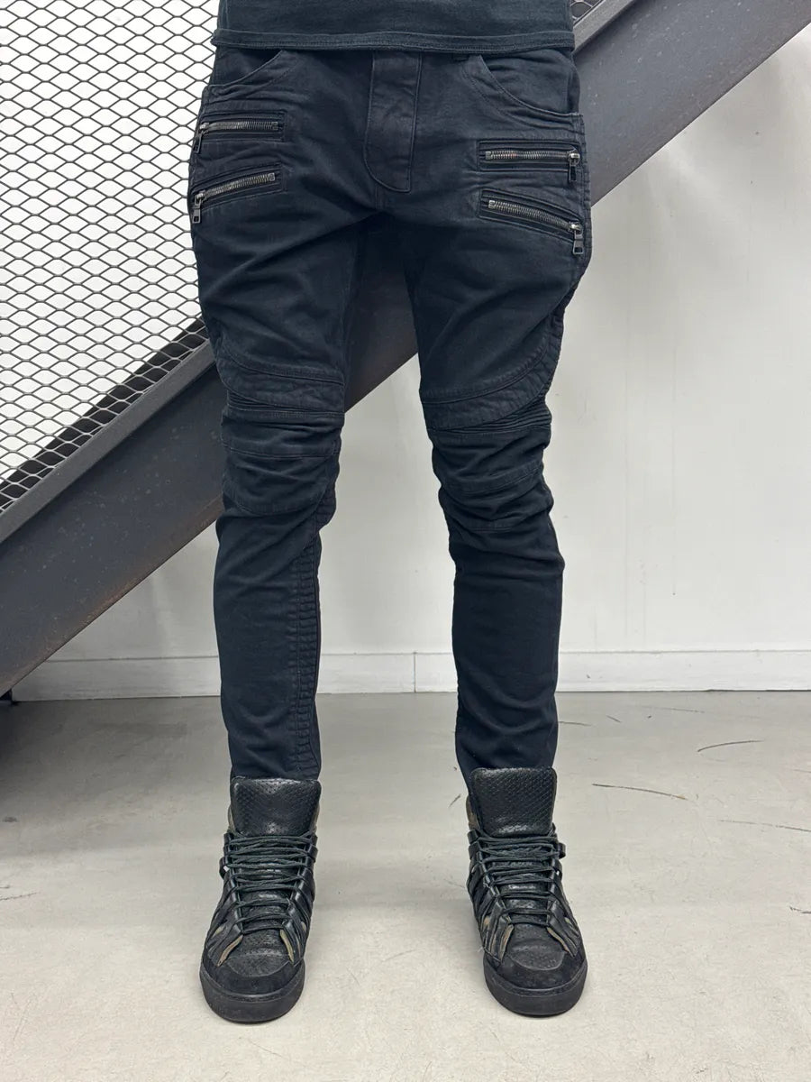 AW2015 Balmain Black Biker Zip-Pocket Slim Denim Jeans plegFSjE 1