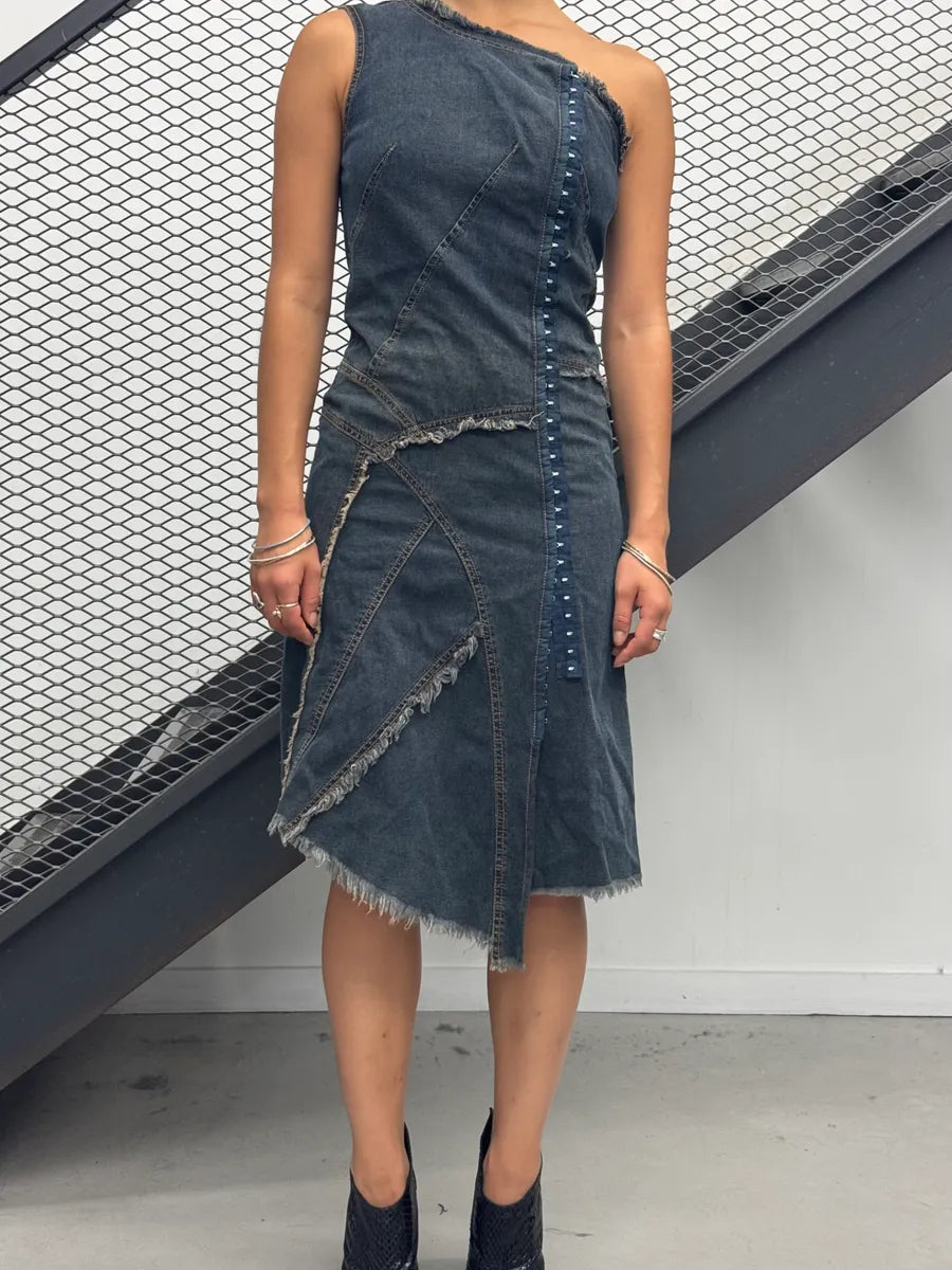 Plein Sud Asymmetrical Metal Hook Denim Dress YjDPOly 2