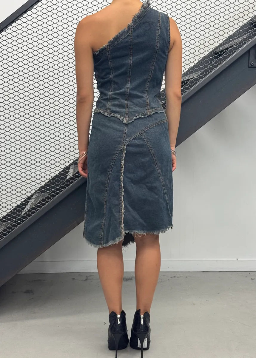 Plein Sud Asymmetrical Metal Hook Denim Dress YjDPOly 3