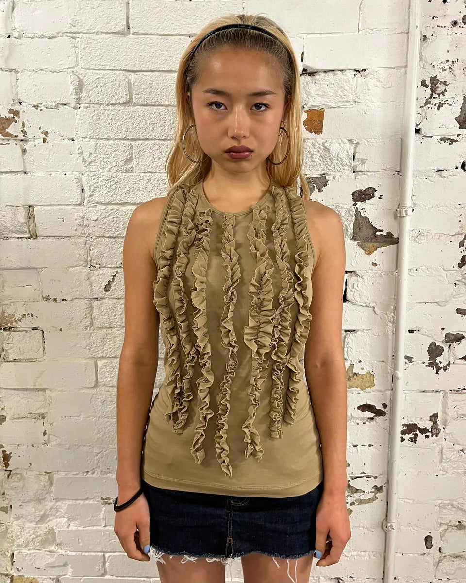 Plein Sud Beige Jersey Ruffle Tank Top KxsMwFe 0