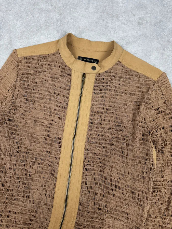 Plein Sud Beige Textured Net Fabric Jacket tHFVNVB 4