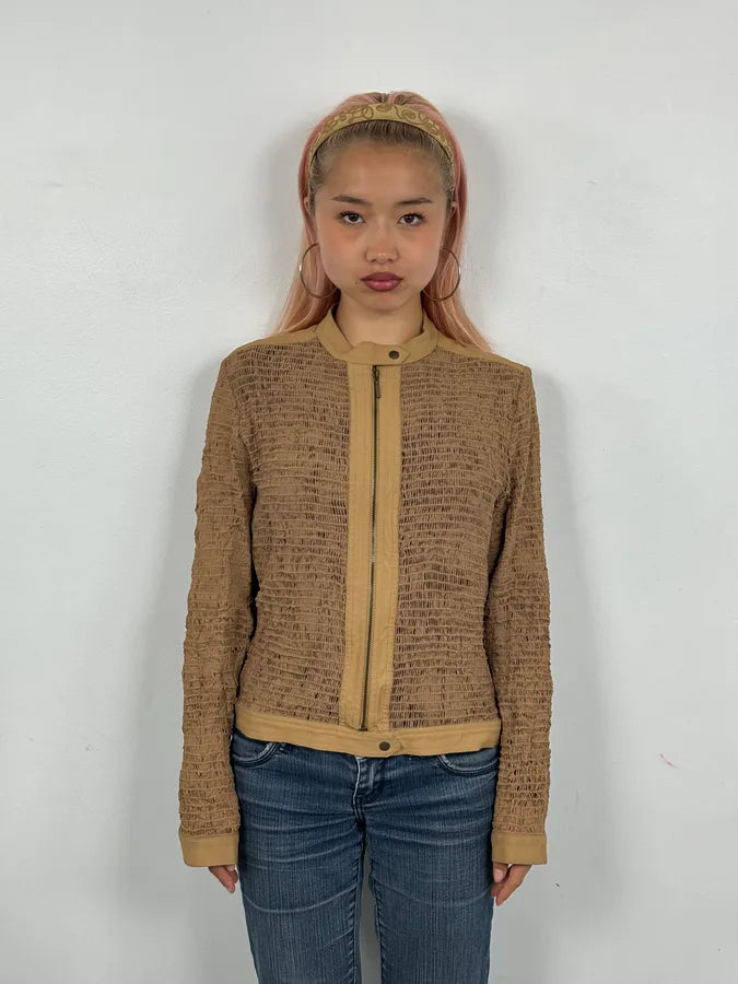 Plein Sud Beige Textured Net Fabric Jacket tHFVNVB 1