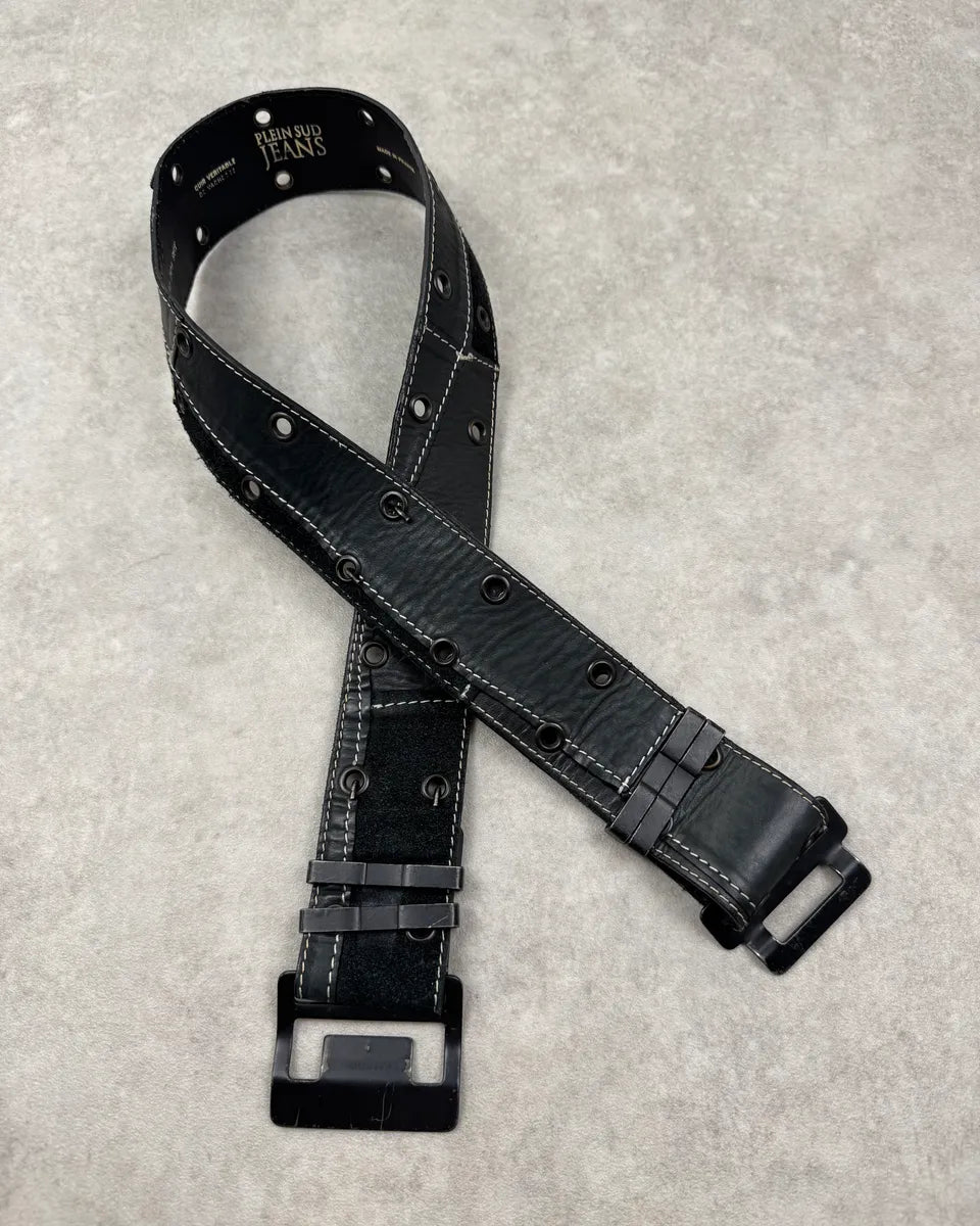 Plein Sud Black Leather Patchwork Adjustable Belt YcvGJFT 0