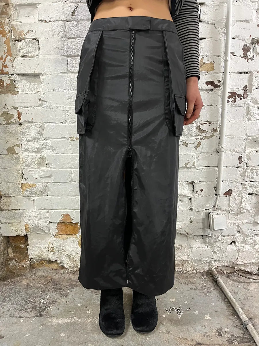 Plein Sud Black Nylon Cargo Multi-Pocket Maxi Skirt Tptymxo 1