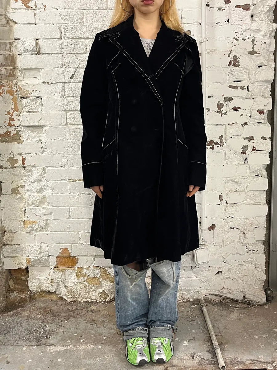 Plein Sud Black Velvet Contrast Stitch Coat SiHRkJg 0