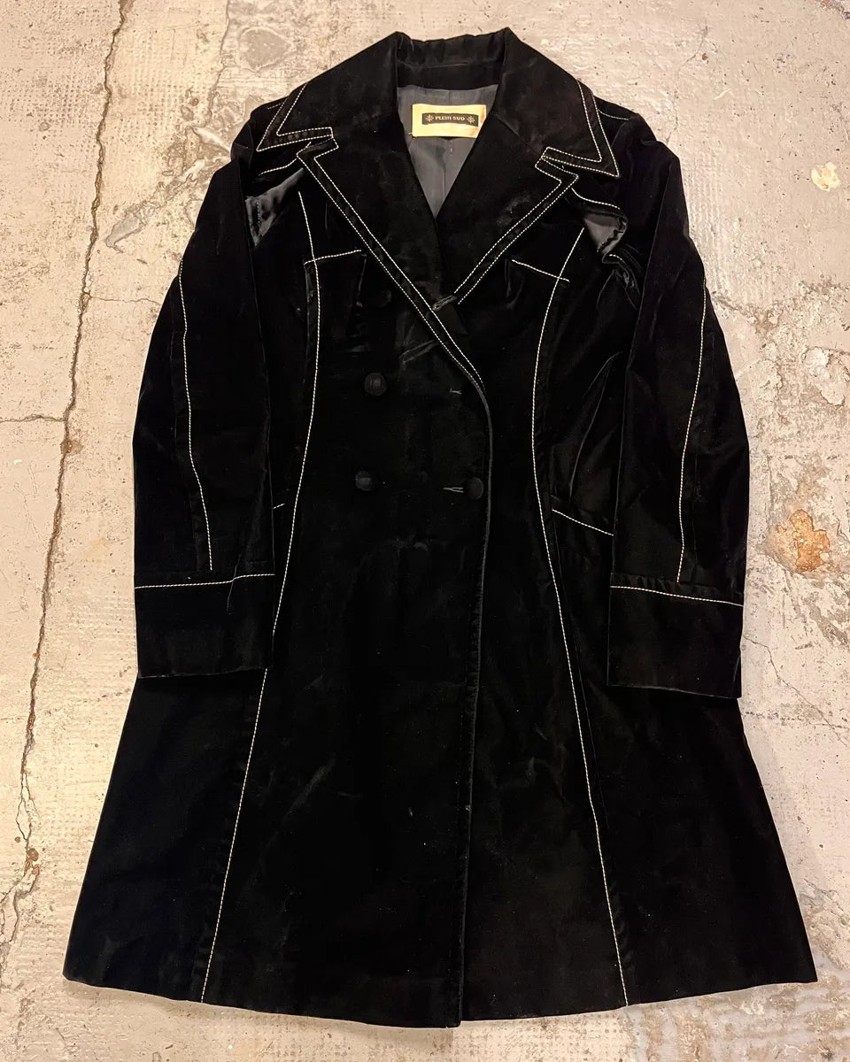 Plein Sud Black Velvet Contrast Stitch Coat SiHRkJg 1