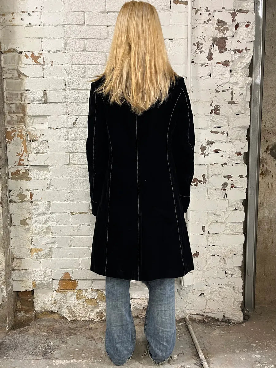 Plein Sud Black Velvet Contrast Stitch Coat SiHRkJg 2