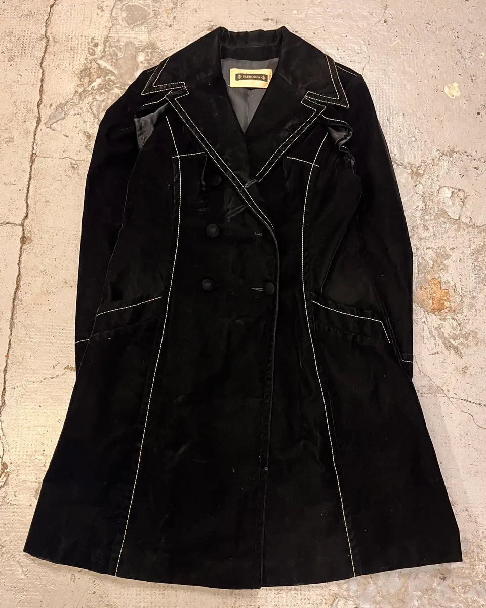 Plein Sud Black Velvet Contrast Stitch Coat SiHRkJg 3