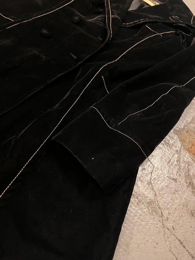 Plein Sud Black Velvet Contrast Stitch Coat SiHRkJg 5