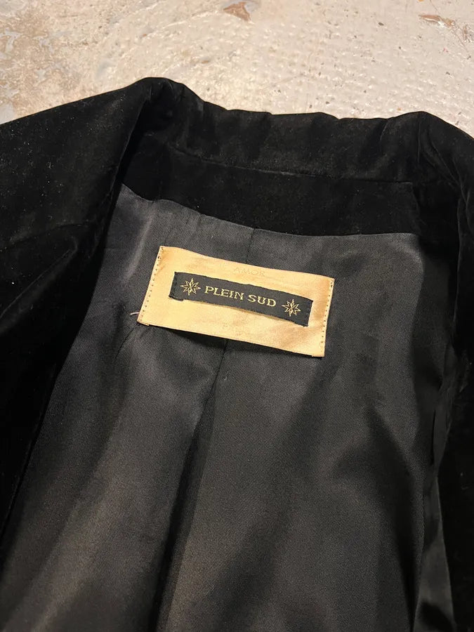Plein Sud Black Velvet Contrast Stitch Coat SiHRkJg 8