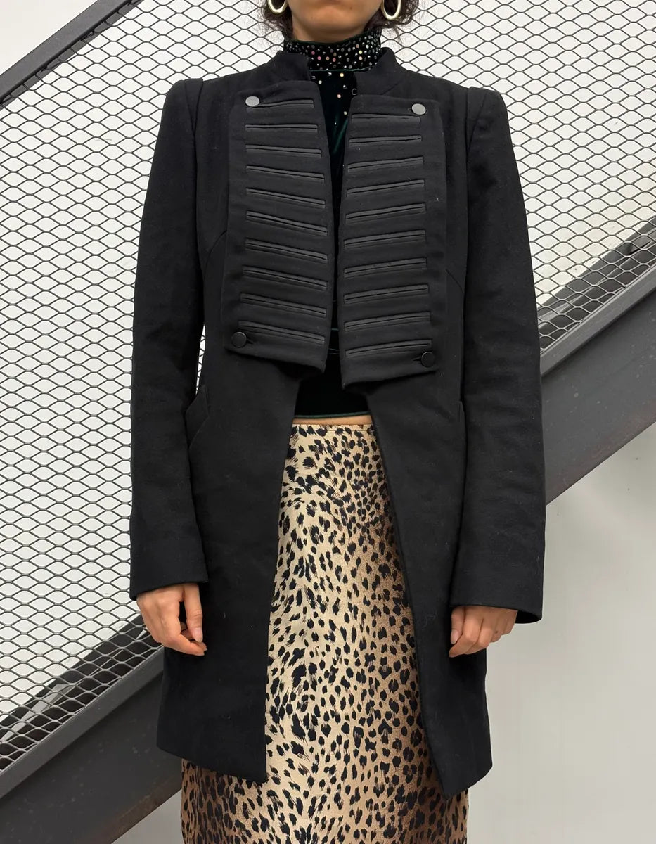 Plein Sud Black Officer Long Wool Coat KCcLnJp 2