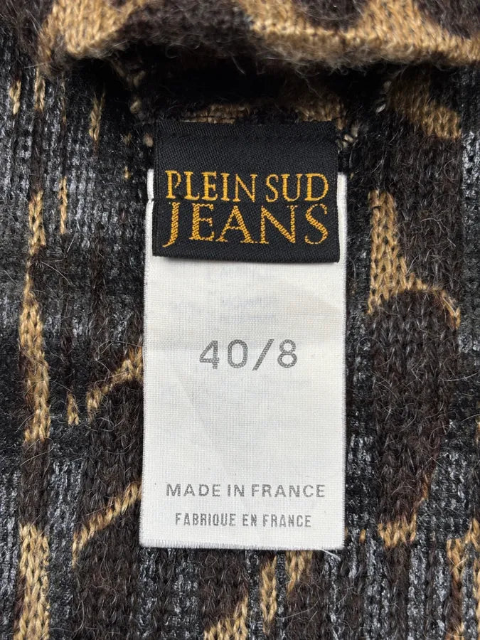 2000s Plein Sud Brown Animal Print Knit Turtleneck Sweater OVZywbc 7