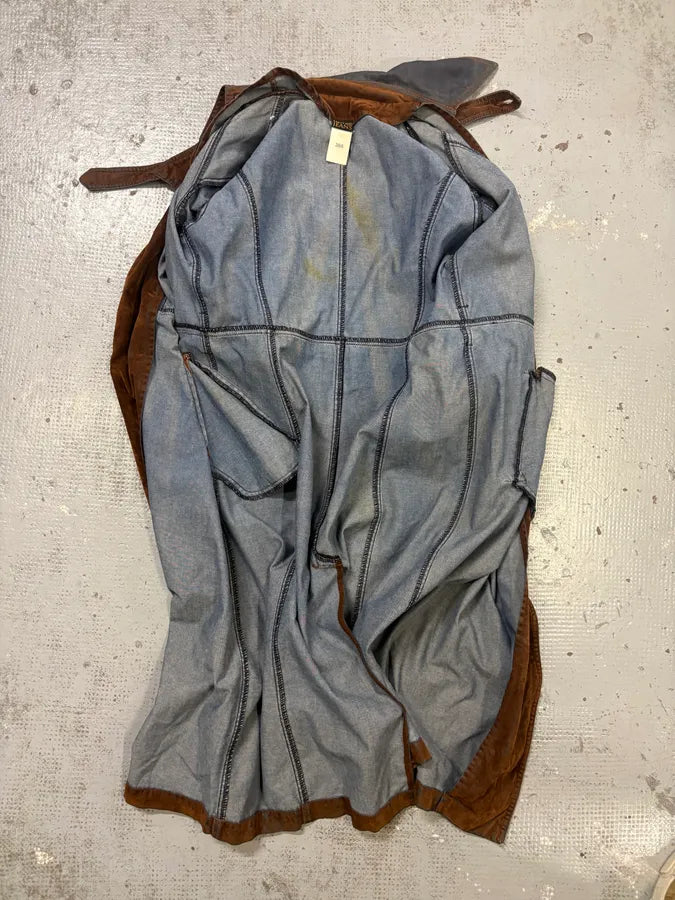 2000s Plein Sud Brown Suede Waxed Denim Two-Tone Trench Coat SNkDJNo 6
