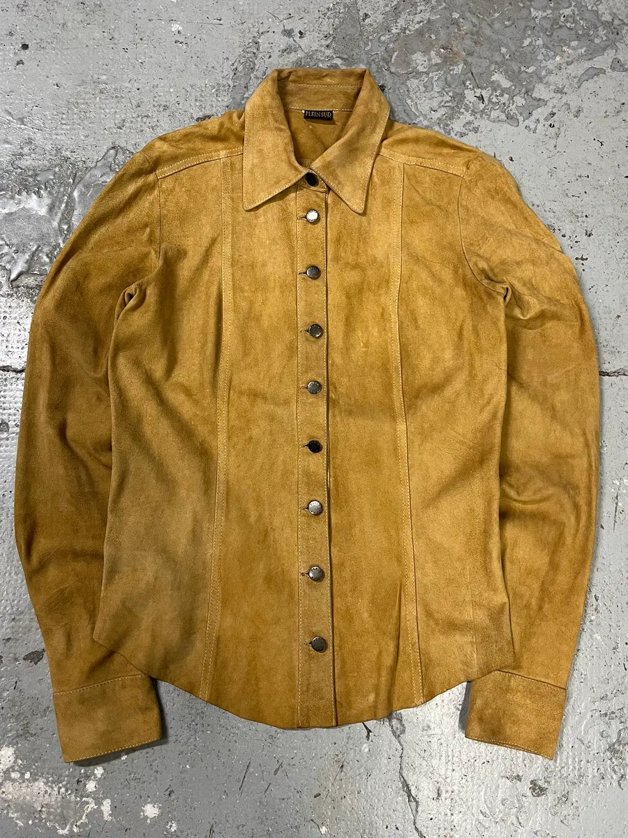 Plein Sud Camel Suede Leather Buttoned Shirt (S/M) JpKTolp 0