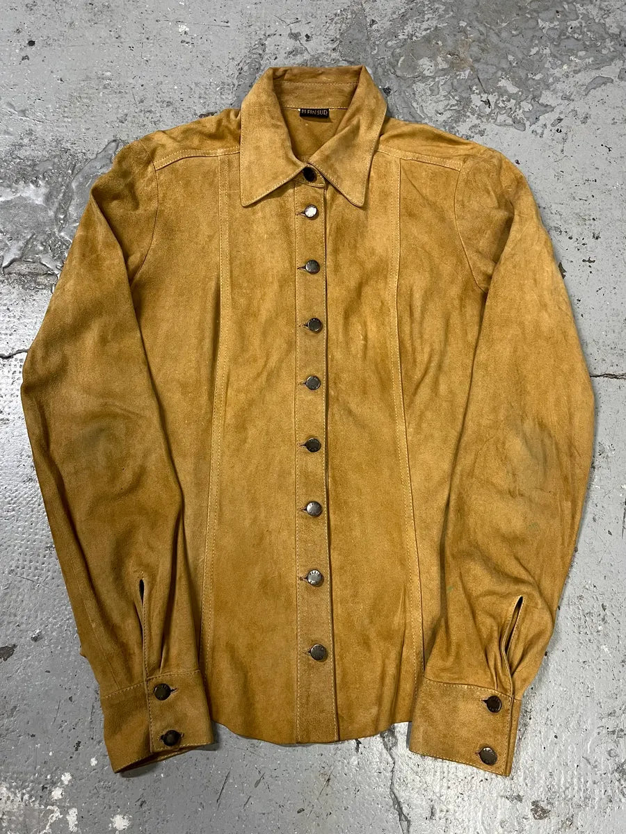 Plein Sud Camel Suede Leather Buttoned Shirt (S/M) JpKTolp 1