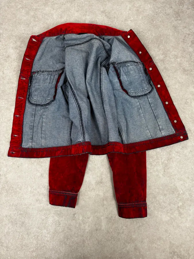 Plein Sud Red & Blue Gradient Velvet Denim Trucker Jacket MkufsVm 6