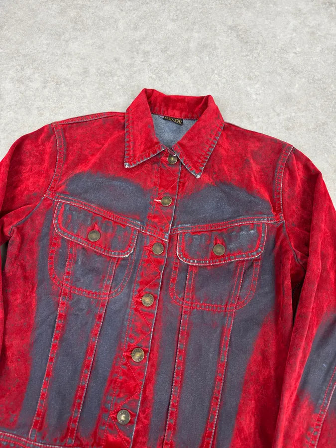 Plein Sud Red & Blue Gradient Velvet Denim Trucker Jacket MkufsVm 4