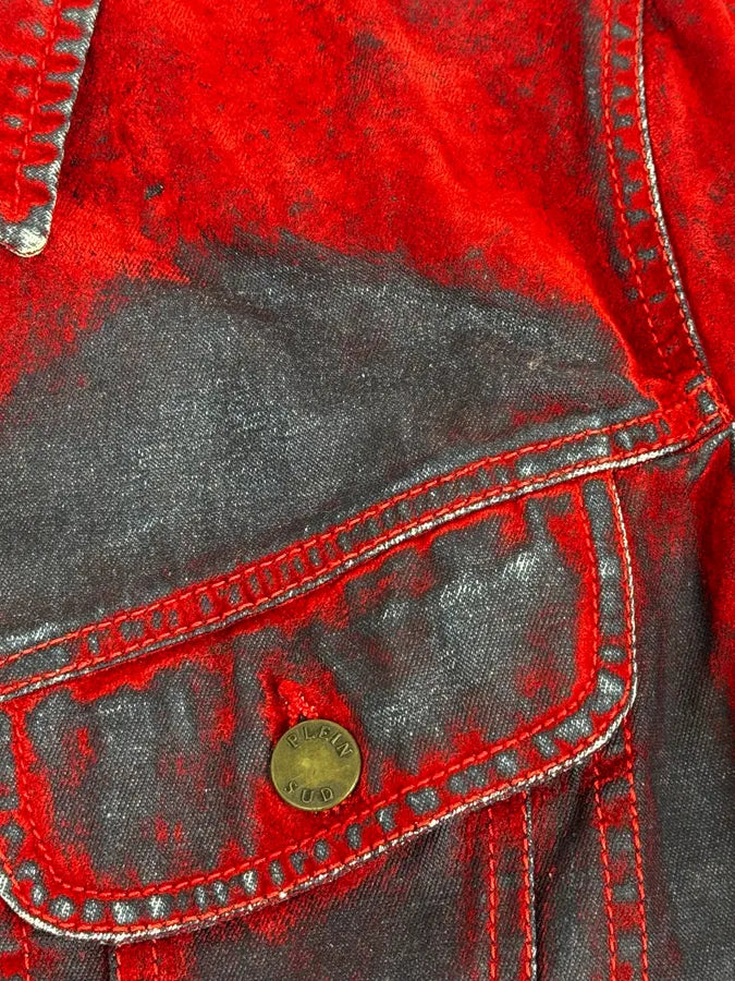Plein Sud Red & Blue Gradient Velvet Denim Trucker Jacket MkufsVm 8