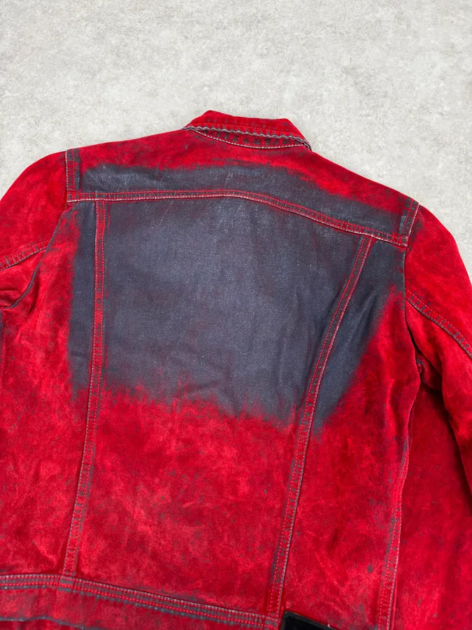 Plein Sud Red & Blue Gradient Velvet Denim Trucker Jacket MkufsVm 5