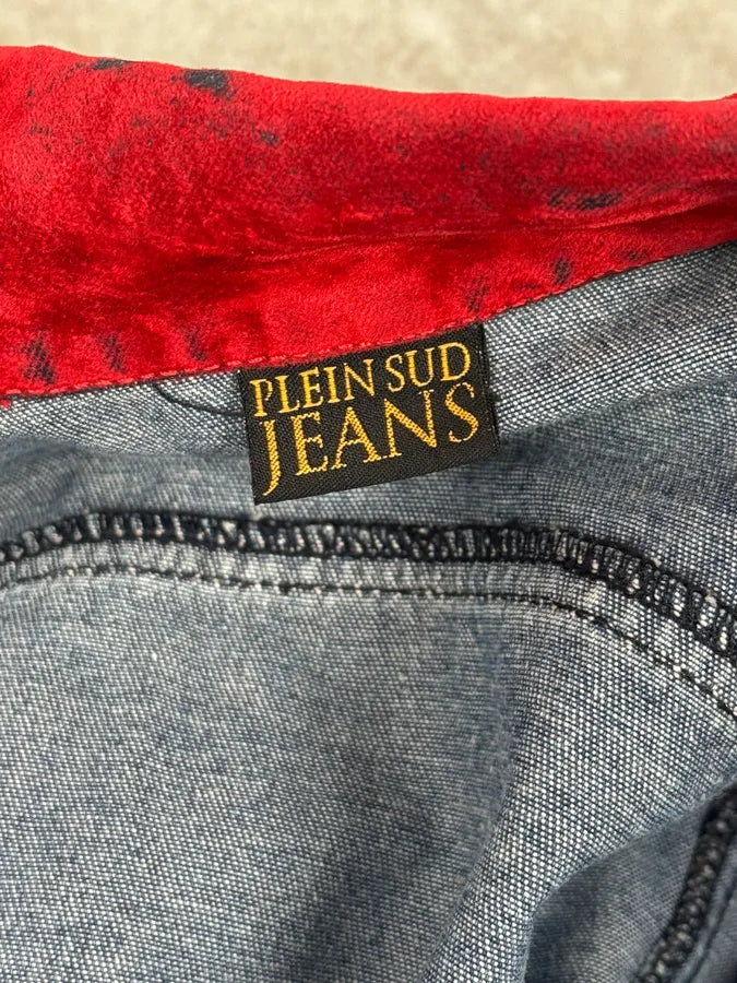 Plein Sud Red & Blue Gradient Velvet Denim Trucker Jacket MkufsVm 11